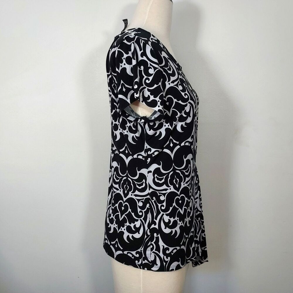 INC International Concepts Shirt Top Womens Large Asymmetrical Hem Black White - Picture 5 of 12